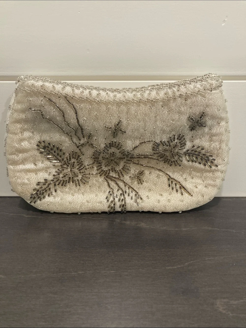 Vintage La Regale Ltd Cream Beaded Floral Evening Clutch 1980-1990 Formal